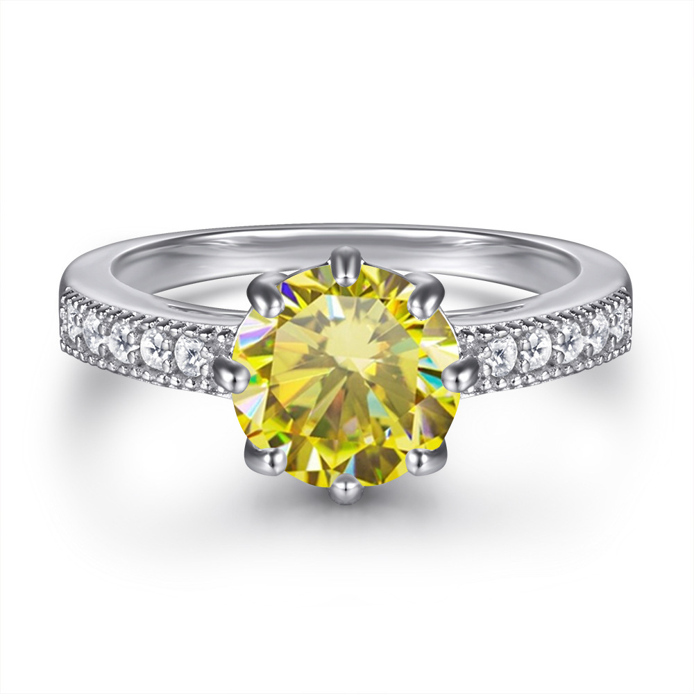 Fashion s925 anillo de plata esterlina diseñado por mujeres, anillo de plata redondo de color, anillo de piedra de moissanita no se desvanece