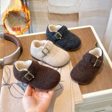 复古圆头加绒勃肯鞋女童2025秋冬季一脚蹬保暖毛豆豆鞋男童韩版