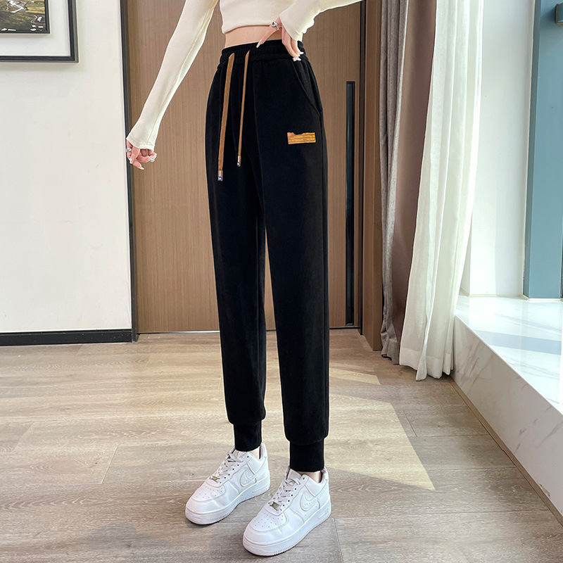 European Cotton Velvet Sweatpants Women's Spring & Fall Thin 2023 New Slimming Look Leggings Casual Small Sweatpants 629