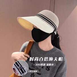 20262026夏季新款镂空透气渔夫帽子女户外遮阳防晒可扎马尾时马年
