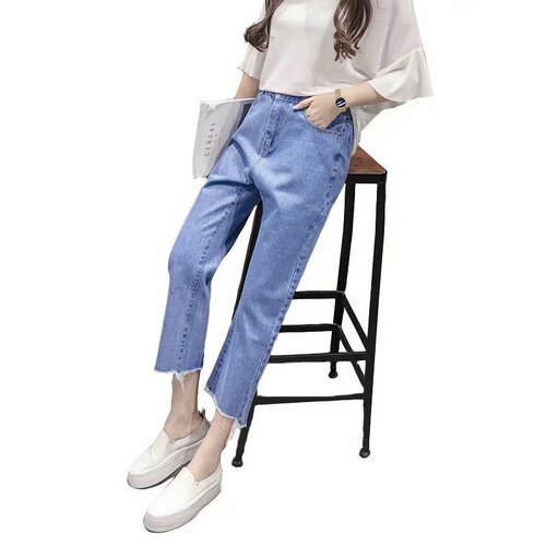 Autumn/Winter Korean Version High-Waisted Slim Straight Leg Jeans for Women Loose Fringe Nine-Legged Wide Leg Outerwear Pants