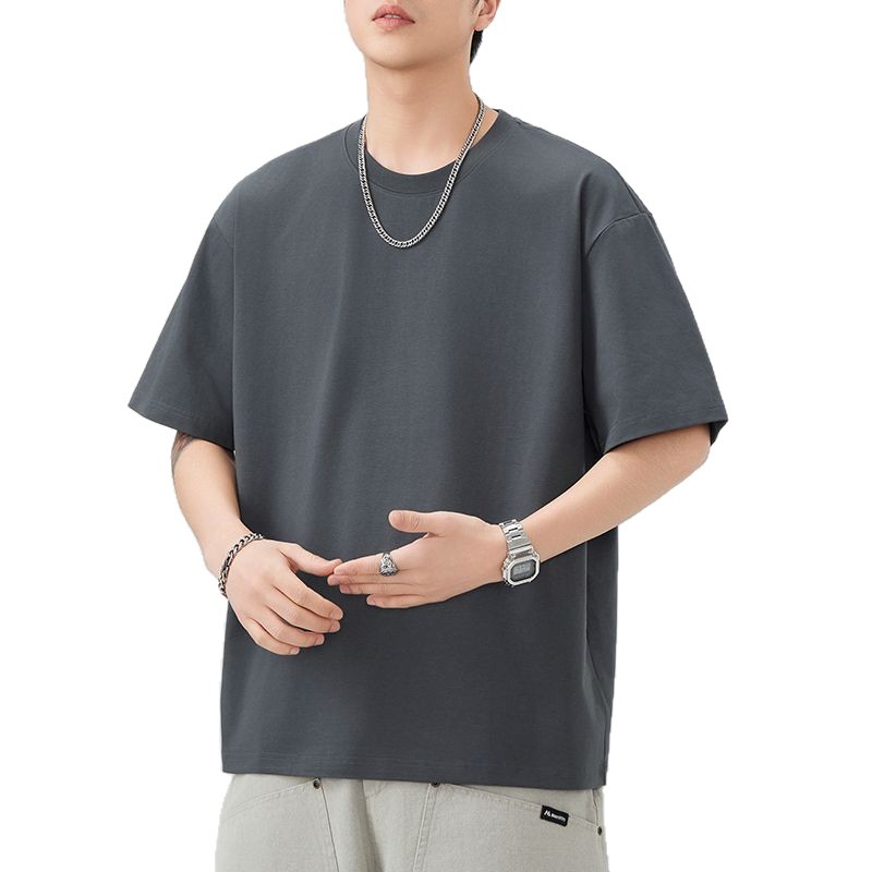 단바오니 | 홍콩 스타일 솔리드 컬러 여름 스타일 헤비급 260g 남성용 반팔 루즈 캐주얼 심플한 헤짐 통기성 신제품