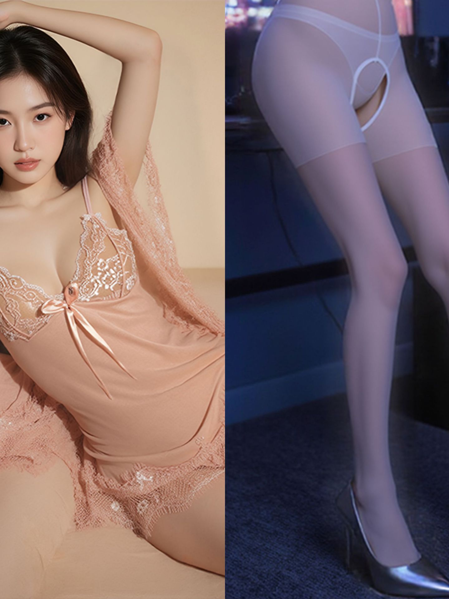 스킨 핑크 + 화이트 가랑이 없는 양말