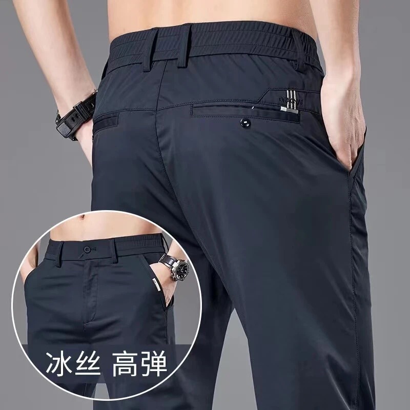 high quality Summer Thin Ice Silk Pants High Stretch Men's Business Casual Pants Straight All-match plus size Men's Pants high quality Summer Thin Ice Silk Pants High Stretch Men's Business Casual Pants Straight All-match plus size Men's Pants