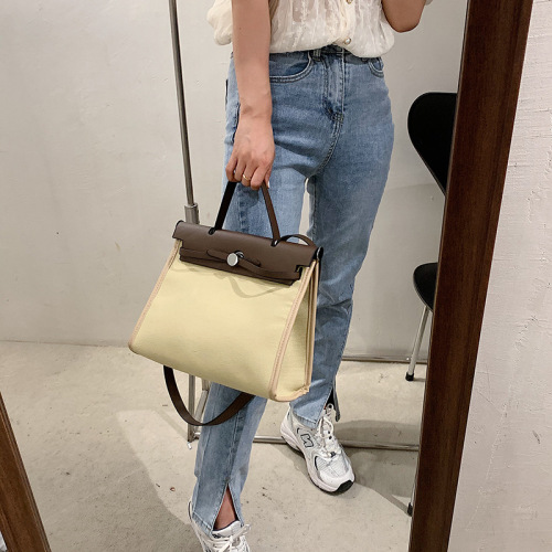 Cross-border European and American fashion tote bag new canvas women's bag retro briefcase handbag single shoulder crossbody bag