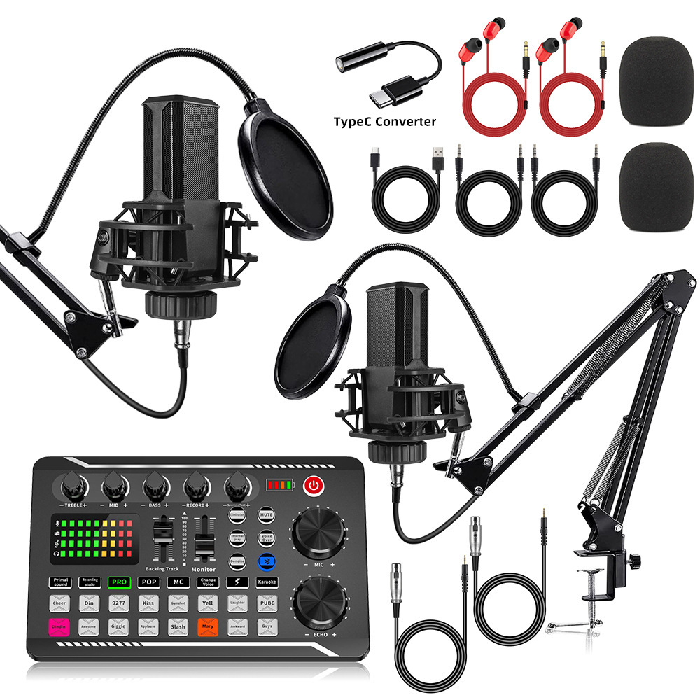 Dual Microphone 240 Condenser Microphone Set English Mobile Phone Sound Card Equipment Live Broadcast Full Set V8S Mobile Phone Computer