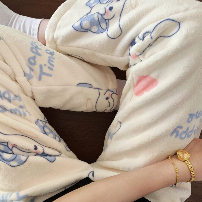 Pantalones de pijama de franela de coral de dibujos animados, pantalones de pijama de hombre, pantalones de invierno de otoño de mujer, pantalones caseros
