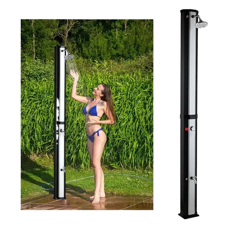 Ducha solar plateada resistente a los rayos UV de 35L con válvula de interruptor para piscina.