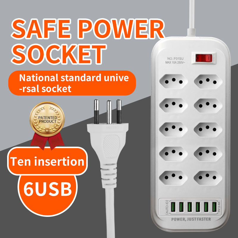 Exportaciones de comercio exterior inteligentes para Brasil enchufe de enchufe 3 / 4 / 5 / 6 con enchufe de alimentación 3USB