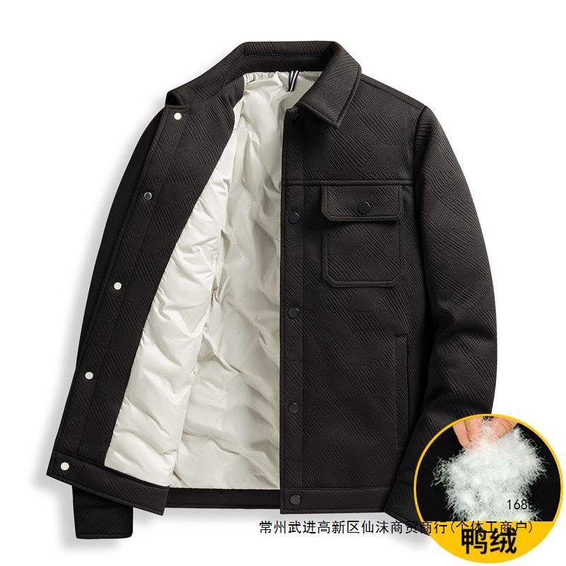 Men's down jacket, business style, trendy casual workwear, lapel, duck down, thickened winter jacket, warm coat.
