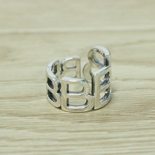 Cold style ring 925 sterling silver open ring female personality exaggerated letter B ring internet celebrity index finger ring ins trend