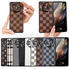 適用於華為MateX5手機殼摺疊屏老花格棋盤格千鳥格左右翻蓋保護套
