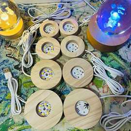 跨境热款夜灯圆木底座实木发光底座木制工艺品批发LED灯桌面摆件