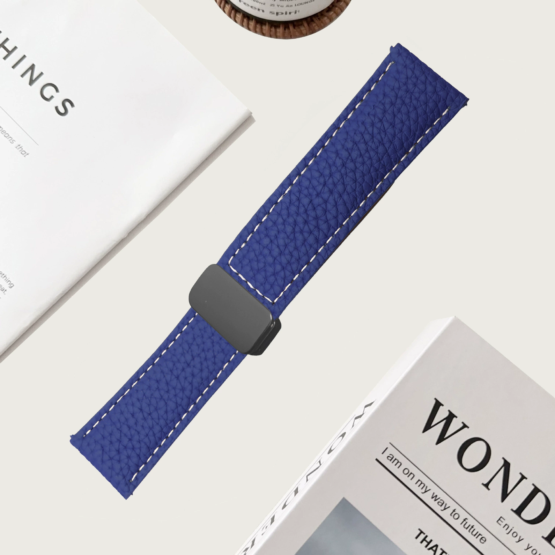 Подходит для плоской головы Samsung Xiaomi watchS4/S3 Huawei GT лаймский узор черный складной магнитный пряжка кожаный ремешок