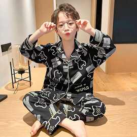2023新款儿童睡衣春秋季款男童开衫长袖薄款中大童男孩家居服10岁
