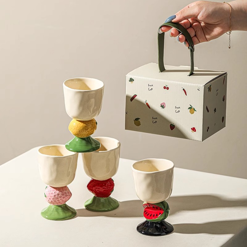 Taza de frutas linda taza taza de aromaterapia taza pintada a mano taza de color bajo vidriado helado taza de cerámica caja de regalo