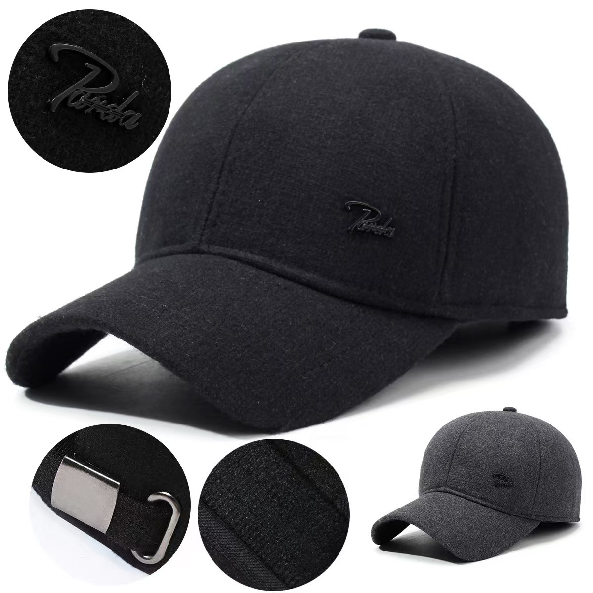 帽子冬季男士保暖呢子鸭舌帽休闲运动护耳帽加厚棉帽中老年棒球帽