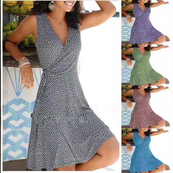 2024wish Amazon AliExpress Explosions Floral Belt Dress Women's-m