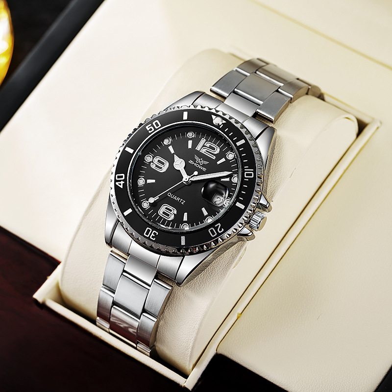 Comercio exterior moda negocios hombres correa de acero reloj calendario luminoso correa de acero reloj de los hombres temperamento reloj de cuarzo al por mayor