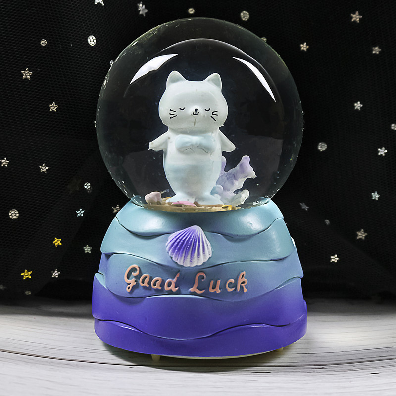 Nueva bola de cristal de mapache rosa pequeña, nieve, caja de música luminosa, luz nocturna, caja de música de regalo, artesanía de una pieza