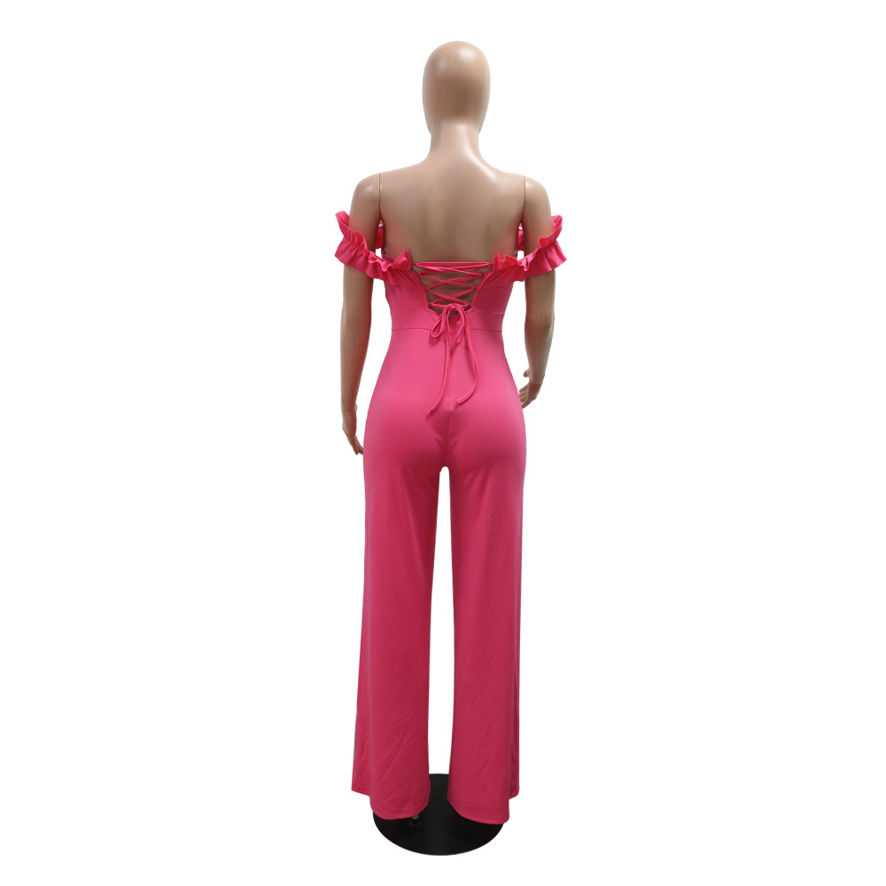 Elegant Women's One Shoulder Ruffled Slim Fit Jumpsuit Solid Colour_voghion.com