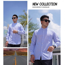 大码长袖衬衫春秋立领条纹衬衫加肥加大男装定制LOGO跨境电商代发