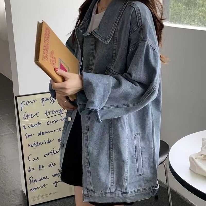 New women's denim jacket for spring and autumn, Korean style, student, ins, Japanese style, short and tall, retro, loose and versatile.