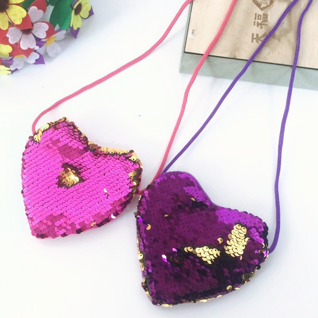 Cross-border Love Sequin Lanyard Crosswing Bag Shoulder Children's Coin Purse Kindergarten Children's Crosswingback Small Wallet