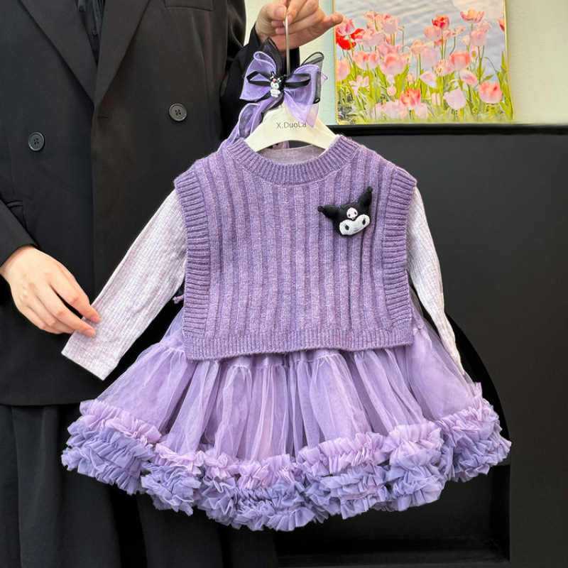 女童库洛米裙子套装春秋款2025新蛋糕纱裙两件套儿童女宝宝连衣裙|undefined