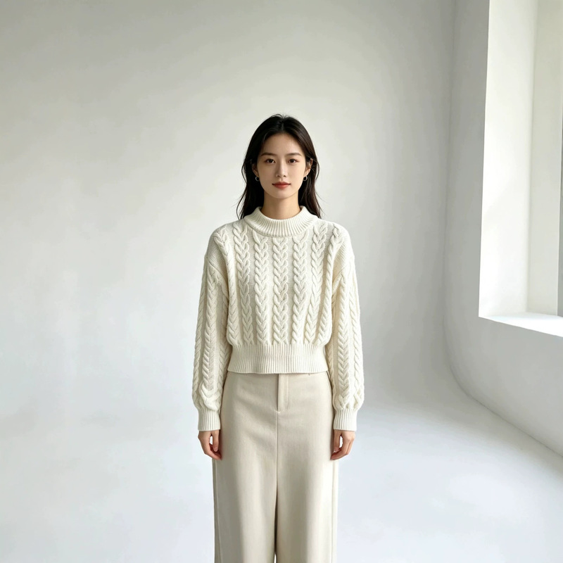 Cross-border independent website women's tops 2026 autumn twisted knit waist-cinching cropped sweater autumn and winter long-sleeve round-neck short style Cross-border independent website women's tops 2026 autumn twisted knit waist-cinching cropped sweater autumn and winter long-sleeve round-neck short style