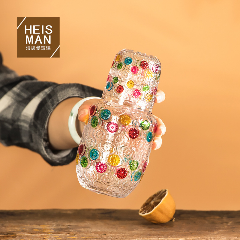 European Retro Engraved Pattern Water Cooler Jug Hand-painted Single Person Bedside Water Cooler Drinking Chiller Set