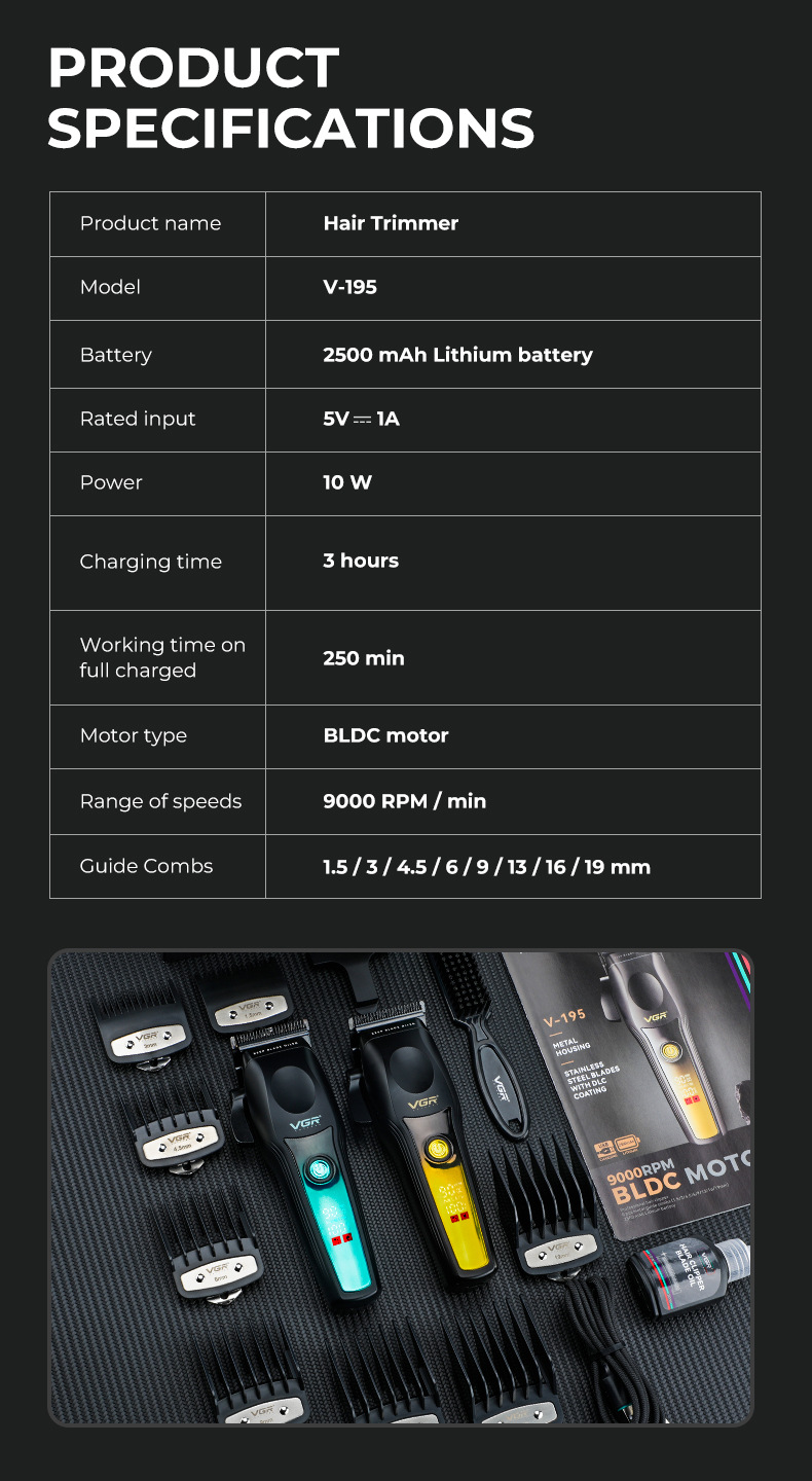 Professional Hair Trimmer With High Speed Brushless Motor Digital_voghion.com