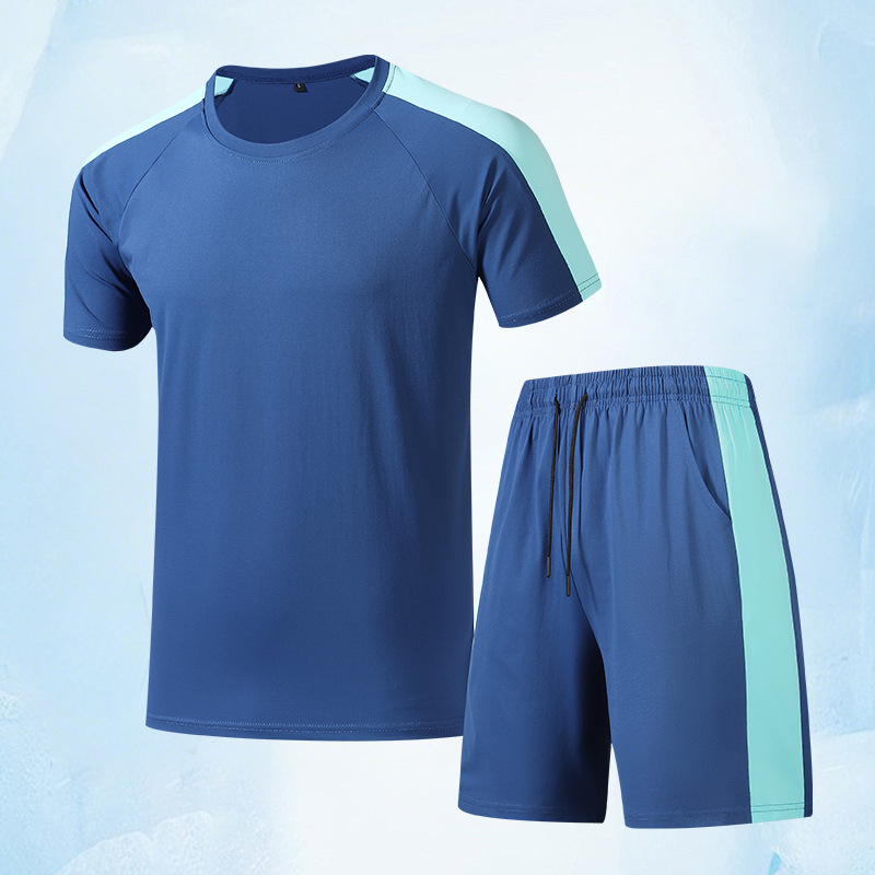 Trajes deportivos de verano transfronterizos de hombre camisetas de manga corta pantalones cortos de dos piezas de ropa de entrenamiento de acondicionamiento físico transpirable de secado rápido personalizada