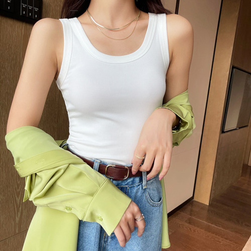 White camisole, women's suit, inner cover, wide shoulder straps, short sleeveless t-shirt, bottoming top for summer wear