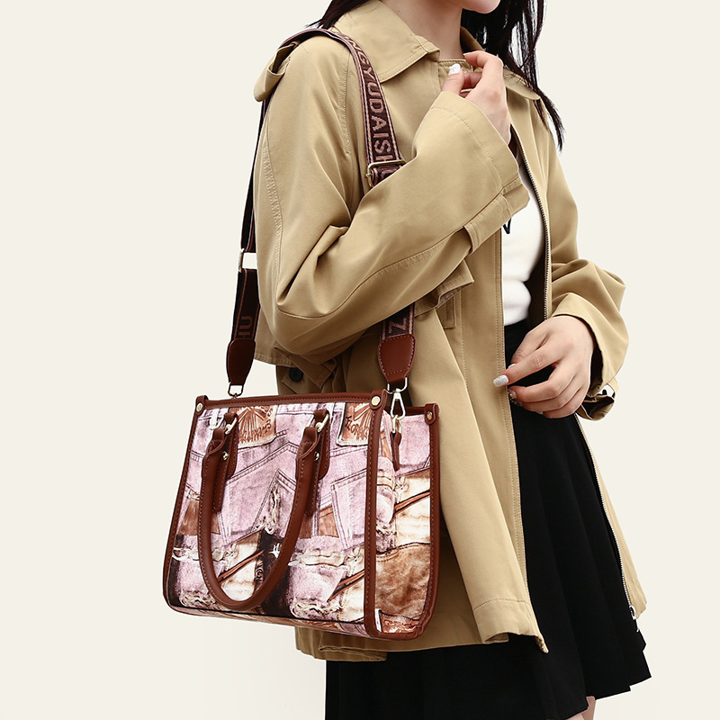 국경 간 패션 레트로 바느질 토트 백 대용량 가방 여성 디자인 어깨 크로스 바디 백 올 매치 하이 엔드 센스