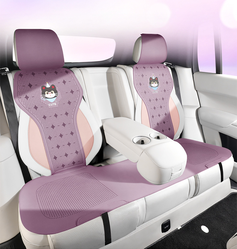 New cartoon car seat cushion, ice cream cat design, universal for all seasons and five-seater cars, breathable and dirt-resistant, car interior decoration
