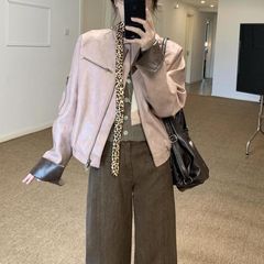 美式复古酷飒风撞色pu皮衣外套女秋季独特超好看廓形休闲夹克上衣