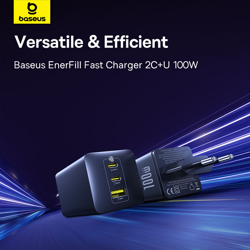 Baseus European Standard 100W Fast Charging Gallium Nitride Gan Mobile Phone Laptop Charger Mini Portable Charging Head