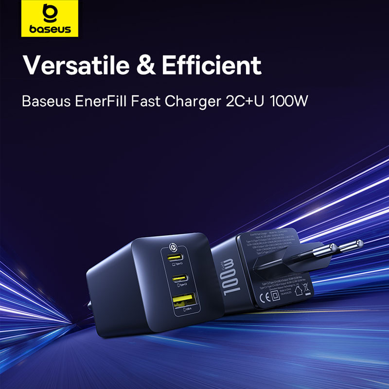 Baseus European Standard 100W Fast Charging Gallium Nitride Gan Mobile Phone Laptop Charger Mini Portable Charging Head