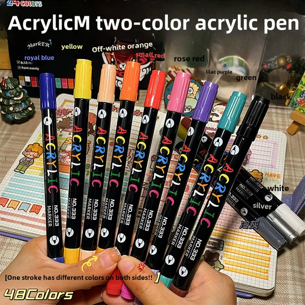 Two-head two-color acrylic marker pen 72 color soft head painting pen body painting ceramic graffiti art pen wholesale