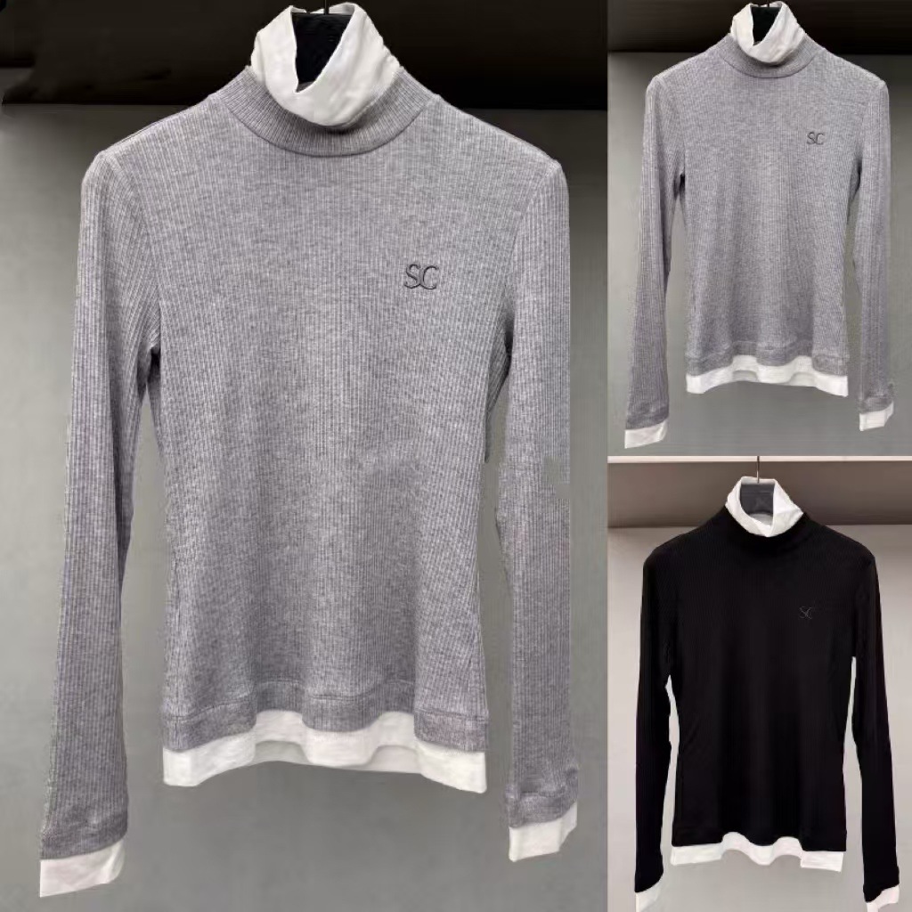 25 New Golf Clothing Women's Long-Sleeved Cashmere Knitwear Fashionable and Versatile Splicing Slimming Look High-Neck Bottoming Shirt