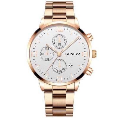 Reloj de correa de acero del calendario de los hombres grandes europeos y americanos del dial reloj del negocio de los hombres del cuarzo del calendario del falso tres-ojo