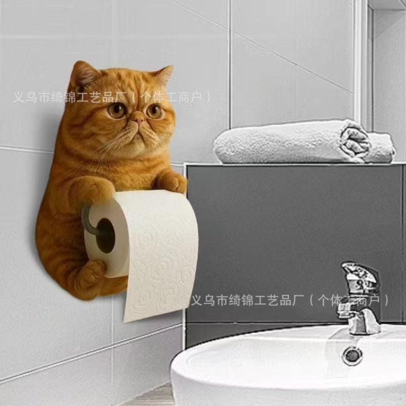 跨境热销可爱猫咪纸巾架厕所家居装饰树脂摆件高级感小众工艺品|undefined