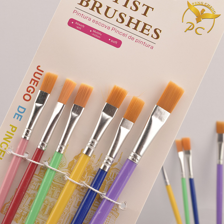 Conjunto de pincel de aceite transfronterizo de cabeza plana 6 pincel conjunto de pincel de palo azul de nylon pincel de pintura de arte para niños 577 - 6