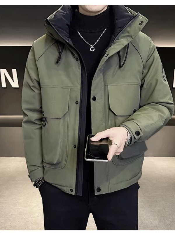 Shop Owner Style Letter Print Hooded down Jacket for Men 2026 Winter Men's Trendy Casual Workwear White Duck down Coat