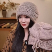 新款堆堆抽绳秋冬百搭保暖帽卷帽子大头双层针织毛线帽休闲包头