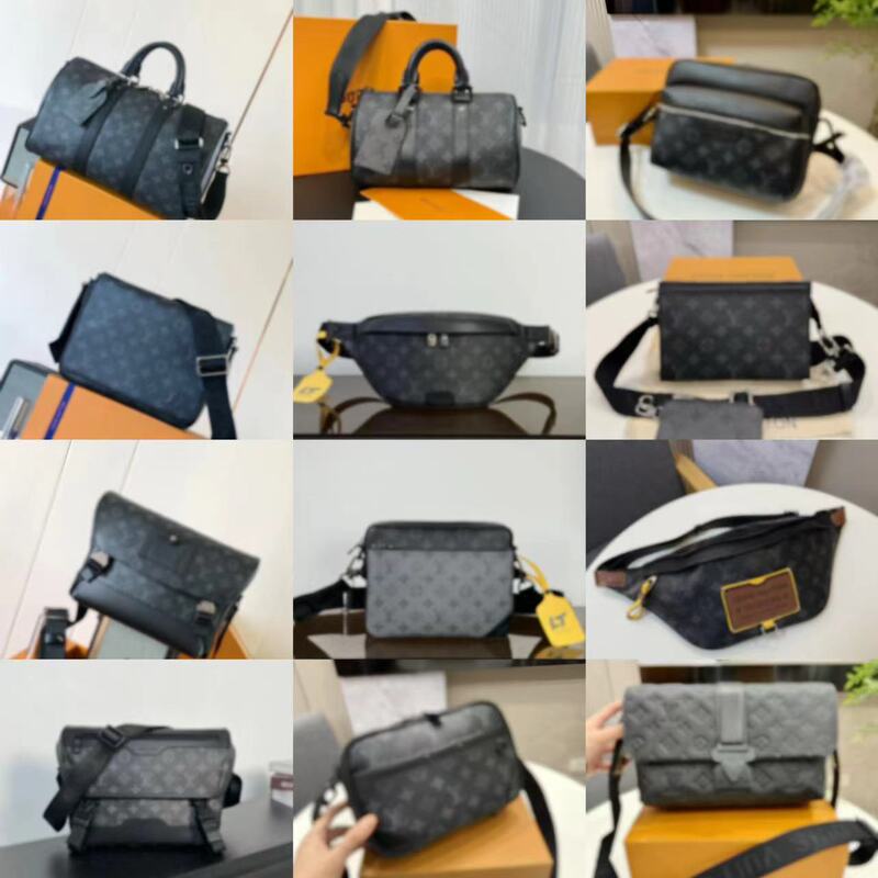 Cross-border new black floral pattern men's bag, shoulder bag, crossbody bag, handbag, multi-functional, large capacity, fashionable, versatile, trendy bag
