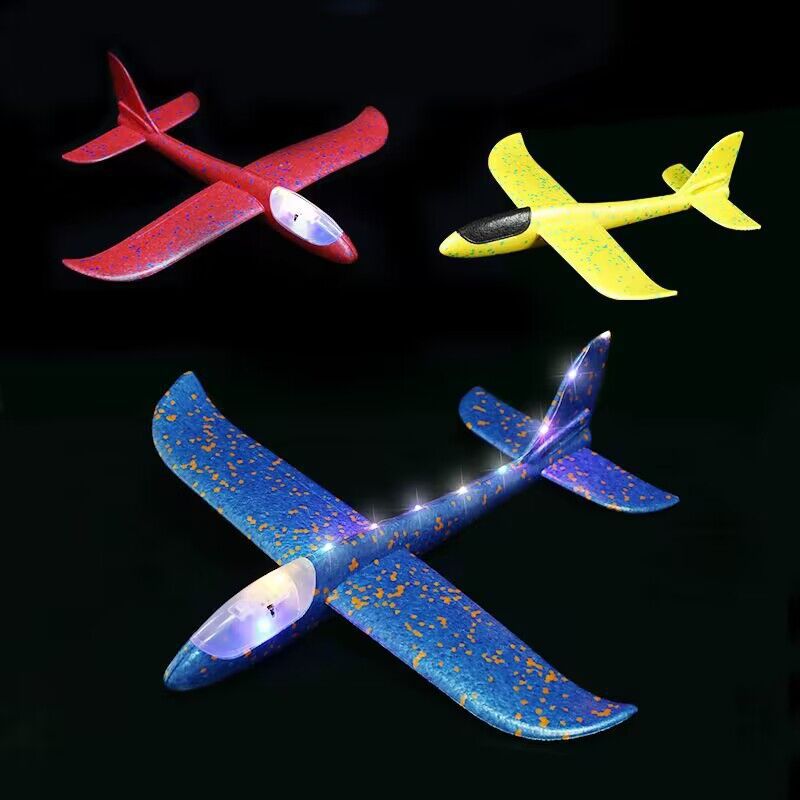 49cm grandes aviones de espuma que emiten luz juguete tiro de mano modelo de avión aviones niños planeador actividad push regalo Festival