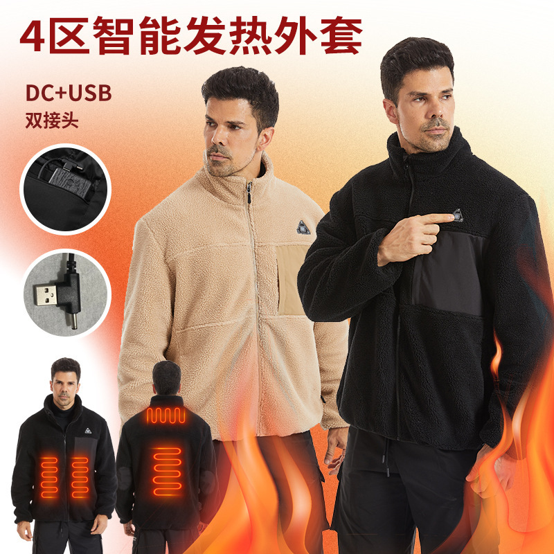 Manufacturer's New Mid-Length Winter Smart Heating Sweatshirt with Three Control Zones and Four Heating Areas, Fleece Thermal Jacket