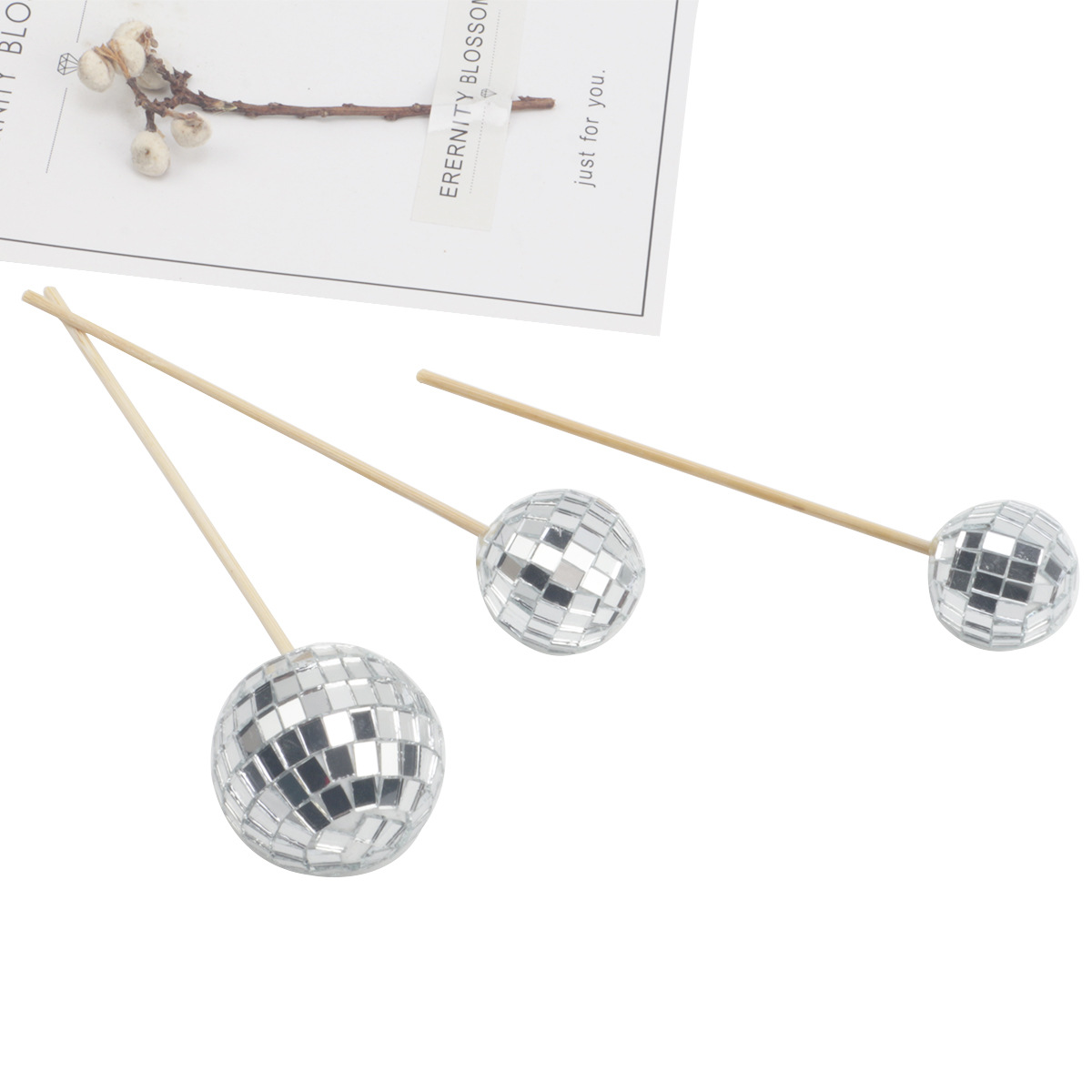 Amazon venta caliente con palos de madera discoteca bola de bodas ventanas de fiesta pastel de decoración inserto de decoración de bola espejo